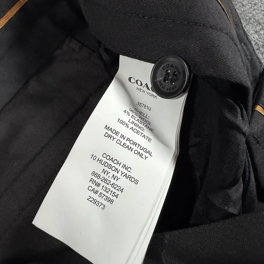 Coach Trousers Womens 000 Black Wool Pants Unhemmed Designer
